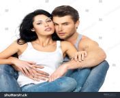 stock photo beautiful sexy couple in love on white background dressed in blue jeans and white undershirt 132044111.jpg from sexy copel