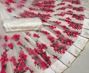 ladies party wear white with pink designer net embroidery saree 526.jpg from maduri disy