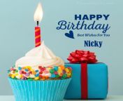 happy birthday nicky written on image blue cup cake and burning candle blue gift boxes with red ribon.jpg from nicky happy