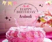 happy birthday arulmoli written on image light pink chocolate cake and candle star webp from arulmoli