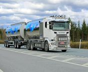 scania r milk truck hauls valio milk salo finland may new tank transports along motorway usual temperature transported 54033171.jpg from milk salo