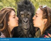 two girls kissing astonished gorilla funny portrait 34129551.jpg from glir vs gorillax fotus