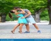 young couple lovers love kissing summer park first kiss passionately standing path full body portrait caucasian 51846788.jpg from kiss whole body