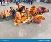 group gangasagar yatri sadhu baba resting babughat prior to yatra calcutta west bengal india th january 265993207.jpg from grup sadhu