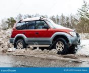 moscow russia february toyota land cruiser prado j parked roadside snow side view old red suv car standing winter 242184470.jpg from j90