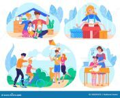 family life lifestyle activities flat isolated vector illustration set parents children park cooking together 182699470.jpg from everyday life of family