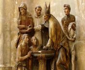 born again in water and the spirit 2 statue of ambrose baptising augustine.jpg from mabrase