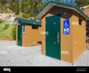 modern public toilet exterior outdoor modern toilet building outdoor summer time in a park front view of restroom 2je7cmf.jpg from open toilet villege outdoor