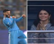 anushka sharma gets teary eyed as kohli takes maiden wicket against netherlands video goes viral.jpg from anushka sarma photo in vira