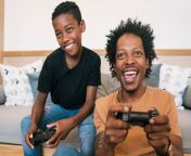 portrait happy african american father son sitting sofa couch playing console video games together home family technology concept 58466 14448 jpgsize626extjpggaga1 1 2113030492 1709683200semtais from her pic game video page cpa