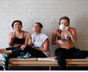 3 gorgeous yogis snacking on yummy post yoga treats sipping on love tea @onehotyoga xx lovetea drink.jpg from xx yoga