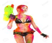 52346671 happy holi festival holi celebration party beautiful girl in bikini with toy gun colored dry bright.jpg from sexy holi images