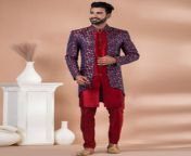 maroon jacquard indo western suit 170209032024.jpg from new indo