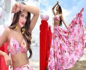 nusrat jahan slays floral fashion in sexy pink bralette and skirt 202204 1650565461.jpg from nusrat xx photo