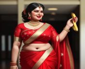 low quality picture big aunty in red saree and banana in hand hhusvs light webp from indian aunty banana in father