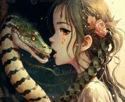 beautiful girl kissing a snake manga style anime character illustration generative ai photo.jpg from snake anime