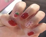 nusx strawberry false nails full cover artificial red cute design fake nails press on square nail.jpg from nusx