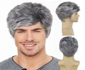 gnimegil synthetic wigs for men short haircuts grey wig with bangs natural hairstyle soft gray wigs.jpg from grandpa bangs