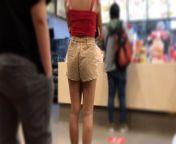 cute girl standing in line wearing short shorts at burger place 960x540.jpg from singapura sex diary