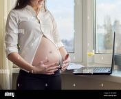 video chat call pregnant happy woman showing big belly in laptop webcam 2e158wy.jpg from webcam pregnant