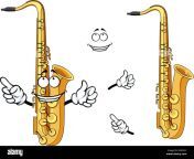 side view of a happy cartoon saxophone instrument character with a grinning face and waving arms 2eb220y.jpg from cartoon sax move
