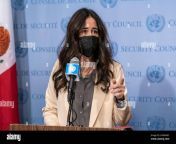 press briefing by ambassador lana nusseibeh permanent representative of the united arab emirates to the united nations following meeting at security council at un headquarters in new york on january 21 2022 security council condemned the heinous terrorist attacks in abu dhabi by suspected houthis drone photo by lev radinsipa usa 2hgm96c.jpg from arab nyw