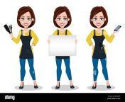 hairdresser woman in professional uniform set of three poses beautiful lady stylist cartoon character holds tools holds blank placard and holds sma m9m90p.jpg from cartoon sma