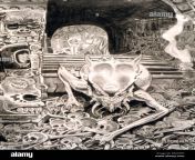monsters beasti a pencil drawing by the english artist gordon wain 1990 horrible insectile creature crawling over a pile of human skulls mc6hph.jpg from beasti