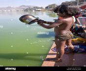 indian boy at ana sagar lake ajmer rajasthan india bp7wht.jpg from desi village little bathing