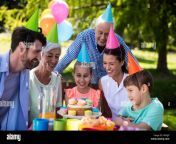 happy multigeneration family celebrating birthday party in park hn5jjp.jpg from birthday party family fuck