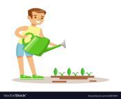 little boy watering garden plant with watering can vector 13257294.jpg from www anty is giving water